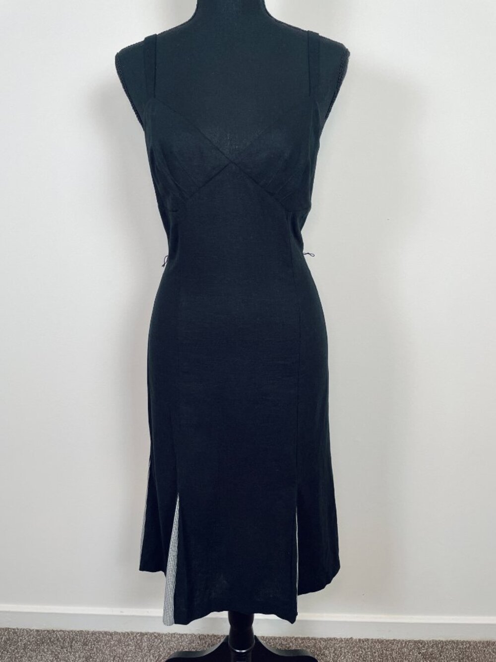 BETSEY JOHNSON Vintage New York black linen midi dress, Made in USA